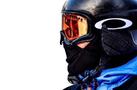 Macro Photo Of Person In Black Goggles And Black Face Mask photo