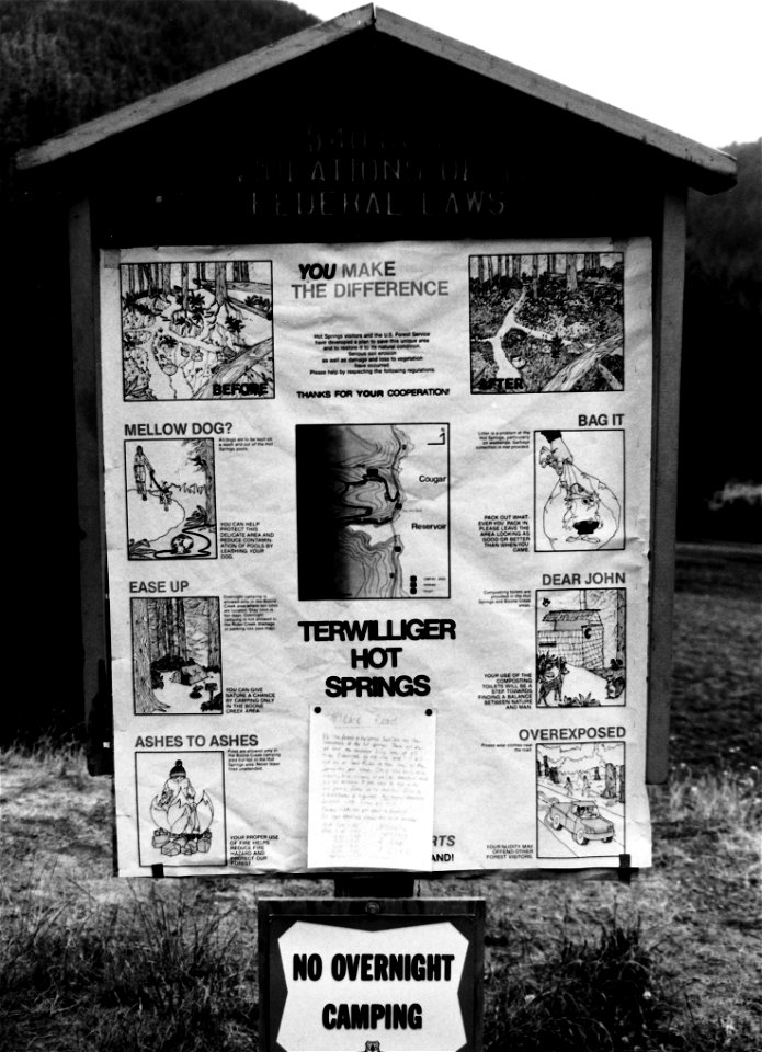 Willamette NF - Terwilliger Hot Springs Sign, OR - GWW photo