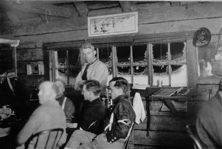 030 climbers inside Cloud Cap Inn, 1920's photo