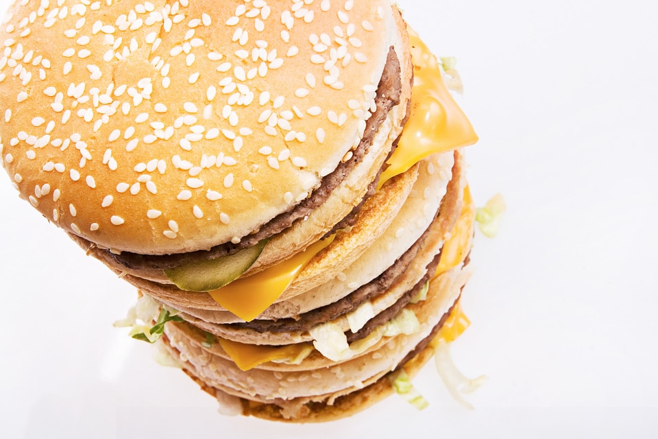Triple hamburger from above