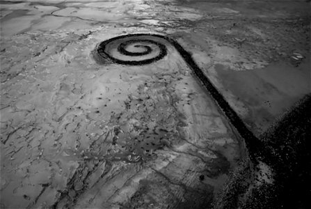 Spiral Jetty by Robert Smithson, an earthwork made of basalt rocks and earth found on-site in 1970.