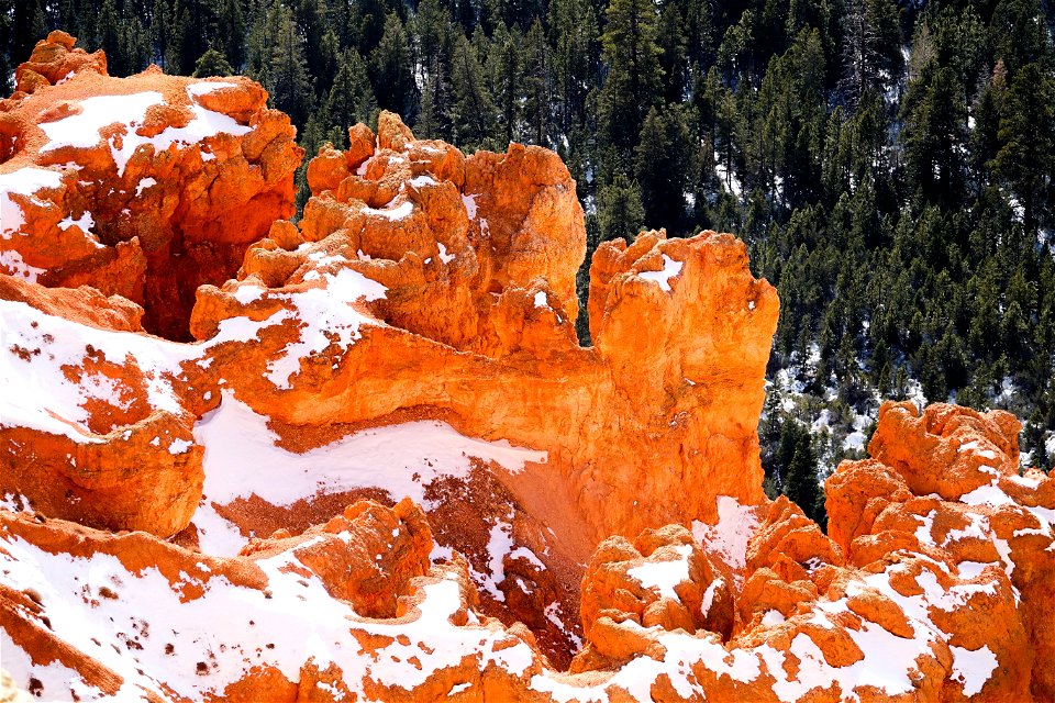 Snowy cliffs below Bristlecone Loop Trail