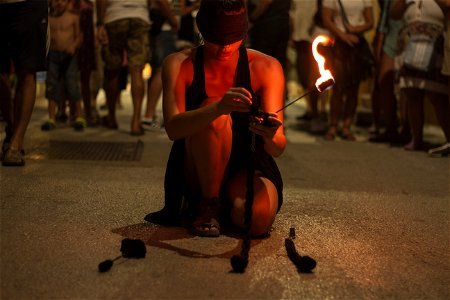 Ágnes Györe blindfolded fire performance @ Gallery Rigo (exhibition opening) photo