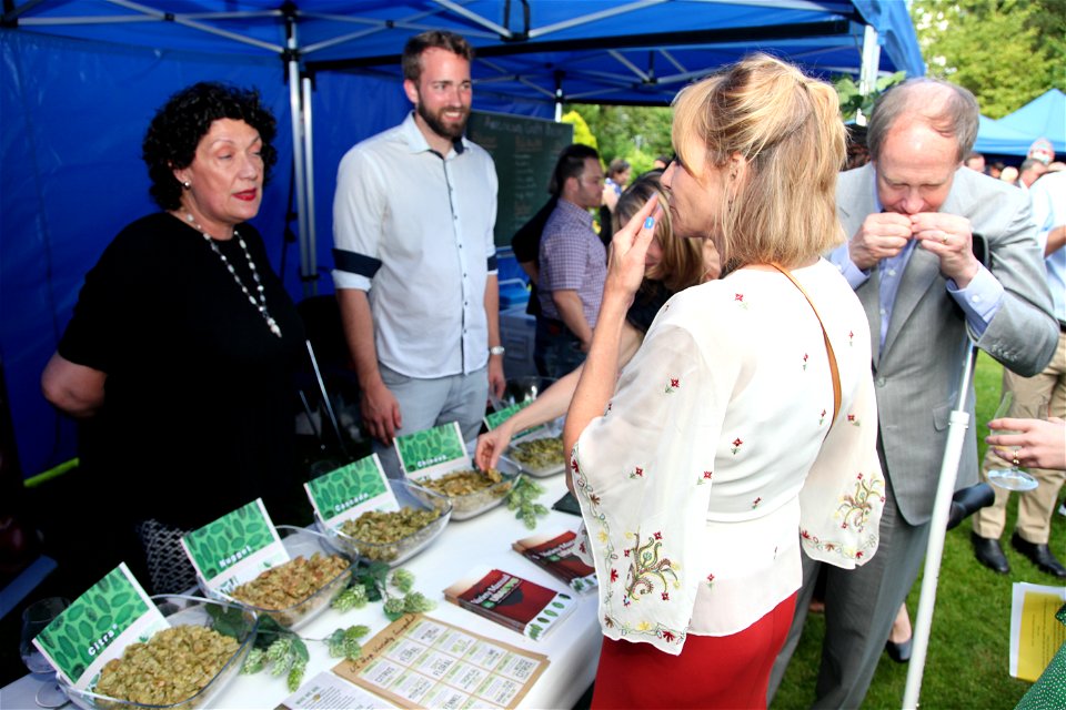 Kimberly and John B. Emerson smell the hop photo