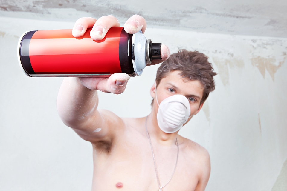 worker with red paint photo