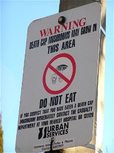 Warning sign for Death Cap Mushrooms, Canberra, Australia photo