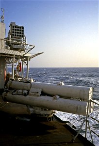 An Mk32 triple torpedo launcher onboard of Italian Navy frigate Grecale (F571) - 1985