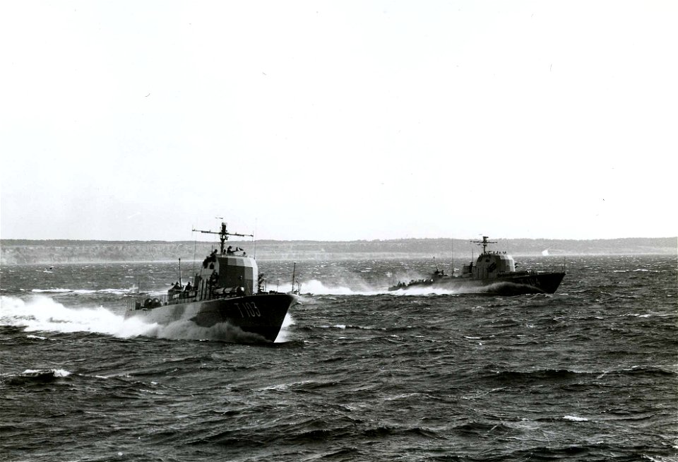 Torpedo boats HMS Polaris (T103), and HMS Pollux (T104) of the Swedish Navy. The eleven Plejad-class torpedo boats were built built by Lürssen shipyards, Bremen, West Germany, between 1954 and 1957. T photo