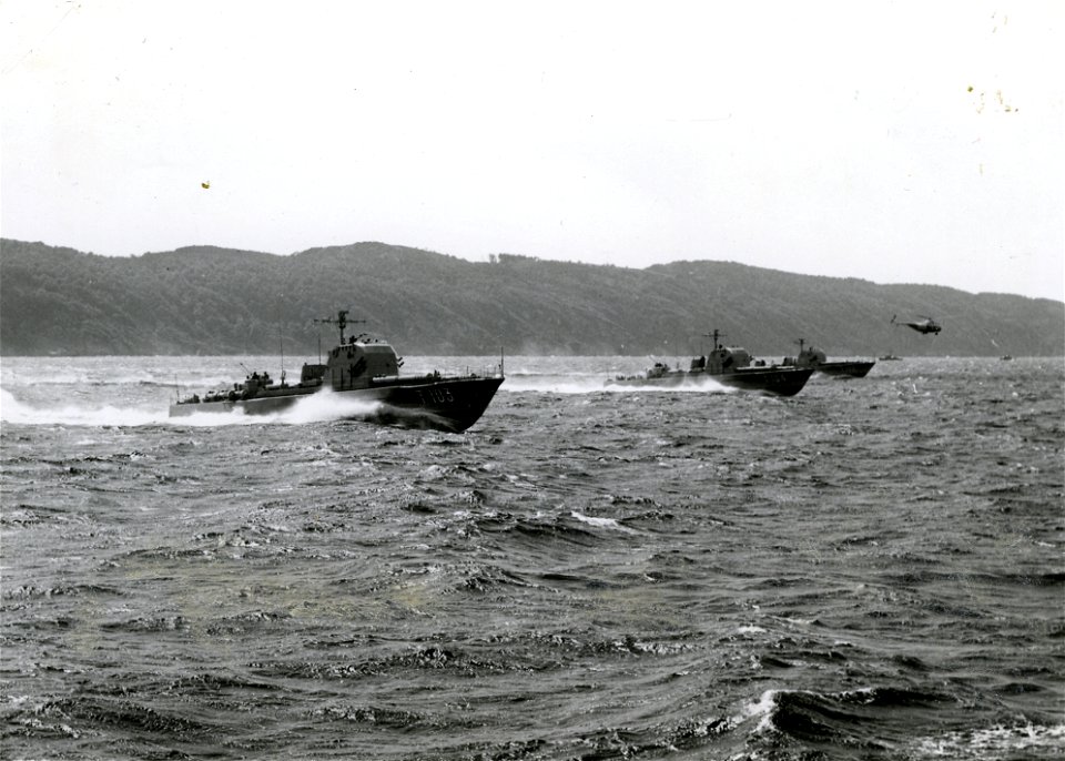 Torpedo boats HMS Plejad (T102), HMS Polaris (T103), and HMS Pollux (T104) of the Swedish Navy. The eleven Plejad-class torpedo boats were built built by Lürssen shipyards, Bremen, West Germany, betwe photo