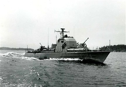Torpedo boat HMS Pollux (T104). Pollux served with the Swedish Navy between 1954 and 1977, when she was decommissioned and sold to a private party. Pollux was built by Lürssen shipyards, Bremen, West 