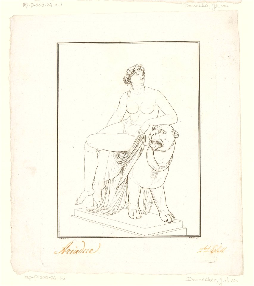 IdentificatieTitel(s): Ariadne zittend op een panter; zijaanzicht, Aanzichten van het beeld van Heinrich von Dannecker van Ariadne op de panter (serietitel) Objecttype: prent Objectnummer: RP-P-2013-2