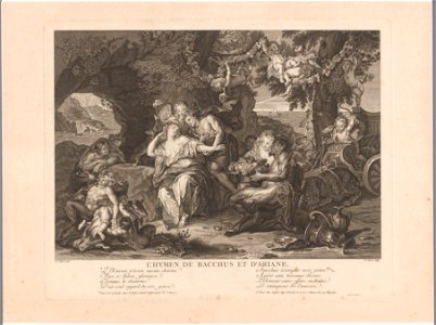 IdentificatieTitel(s): Bacchus en AriadneL'hymen de Bacchus et d'Ariane. (titel op object)Objecttype: prent Objectnummer: RP-P-OB-43.258Opschriften / Merken: verzamelaarsmerk, verso, gestempeld: Lugt 