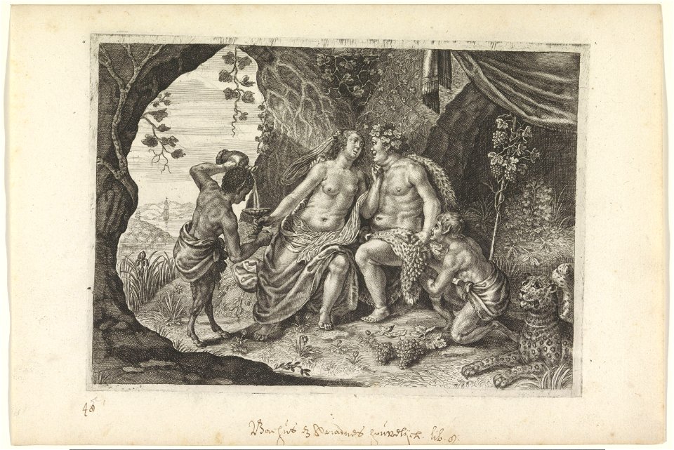 IdentificatieTitel(s): Huwelijk van Bacchus en AriadneMetamorfosen van Ovidius (serietitel)Objecttype: prent Objectnummer: RP-P-2014-34-48Opschriften / Merken: nummer, handgeschreven: ‘48’annotatie, h