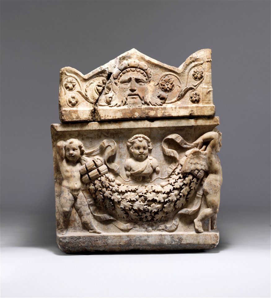 Roman; Sarcophagus, garland; Stone Sculpture