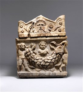 Roman; Sarcophagus, garland; Stone Sculpture