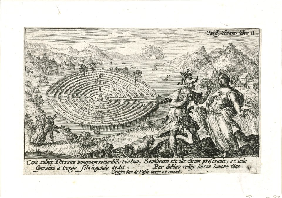 IdentificatieTitel(s): Theseus en AriadneMetamorfosen van Ovidius (serietitel)Objecttype: prent Objectnummer: RP-P-OB-15.870Catalogusreferentie: Franken 1338-71Hollstein Dutch 852Opschriften / Merken:
