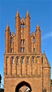 The Friedländer Tor (main gate, town side) in Neubrandenburg, Mecklenburg-Vorpommern. Typical example of a medieval Brick Gothic city gate.