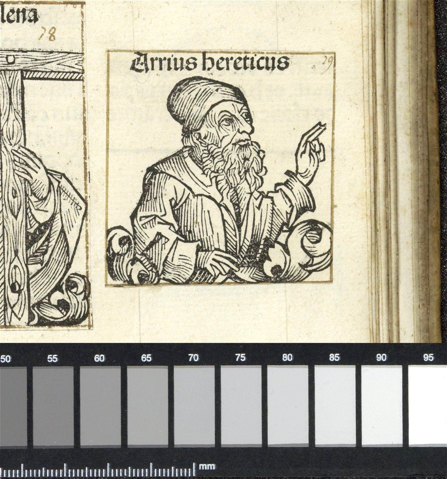 IdentificatieTitel(s): AriusArrius hereticus (titel op object)Liber Chronicarum (serietitel)Objecttype: prent boekillustratie albumblad Objectnummer: RP-P-2016-49-81-4Opschriften / Merken: opschrift, 