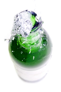 Fuzzy water from green bottle