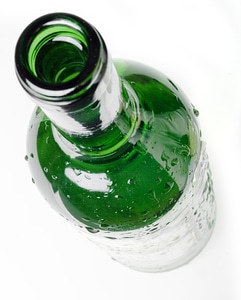 Dew on green glass bottle