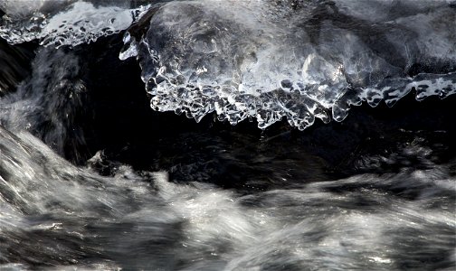 Close-Up of Ice and Rushing Water photo