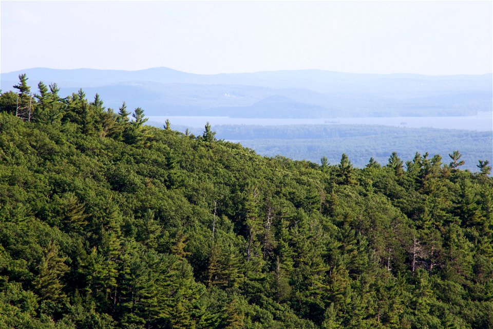 Hazy Lake and Mountains in the Distance photo