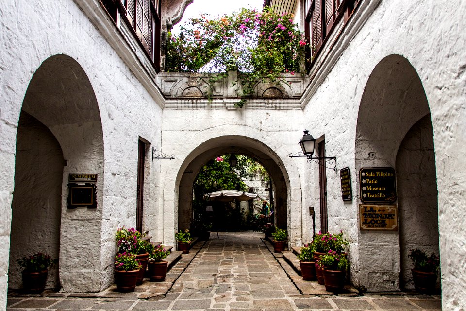 Passage With Potted Plants And Archways