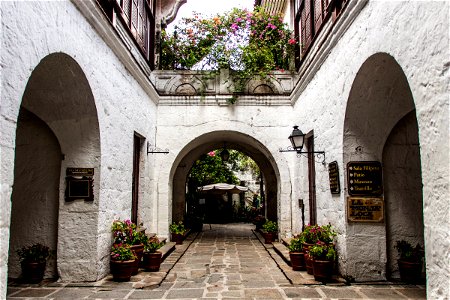 Passage With Potted Plants And Archways photo