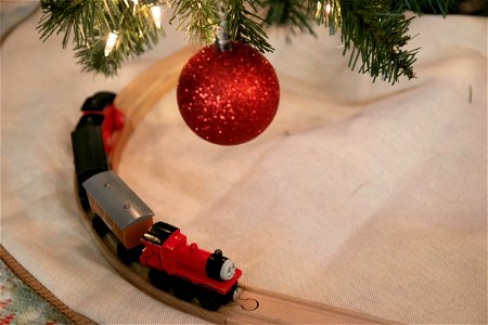 Toy Train Under Christmas Decoration photo