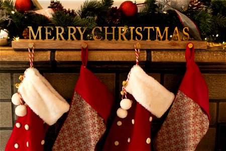 Christmas Stockings Hung On Holder photo