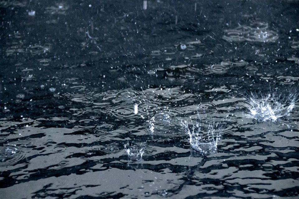 Rain Droplets Hitting Water