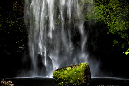 Misty Thin Waterfall On Mossy Wall photo