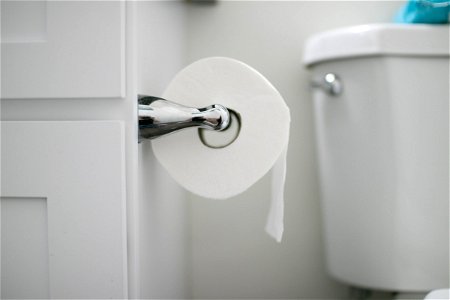 Paper Roll On Holder Next To Toilet
