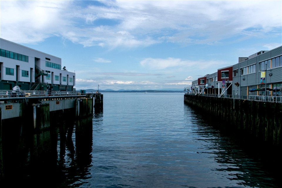 Water In Channel Between Buildings On Piers photo