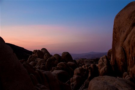 Smooth Rock Formations During Sunset In Joshua Tree Park photo