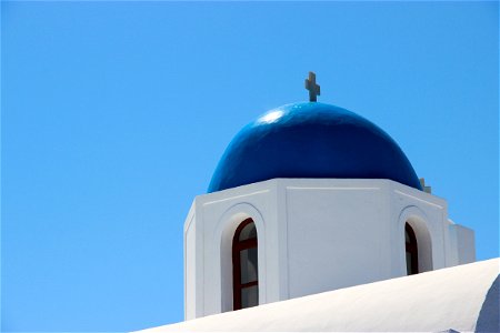 Blue Dome Of White Church In Greece