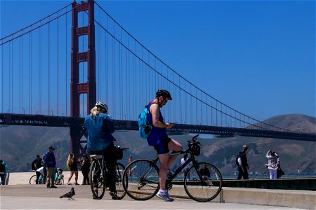 Cyclists Near The Golden Gate Bridge photo