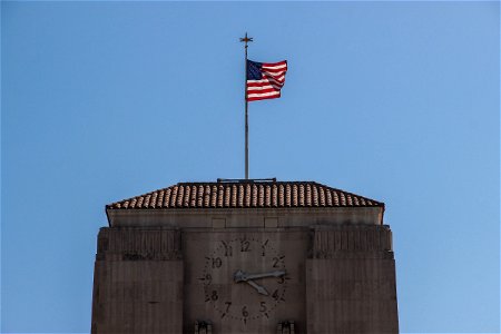 American Flag On Clock Tower