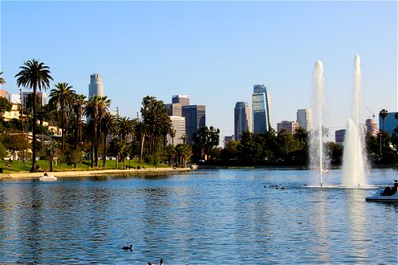 Los Angeles Skyline From Park Lake photo