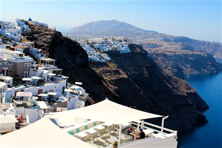 Cliff Resorts And Buildings In Santorini Island