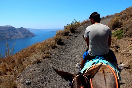 Man Riding Donkey On Cliff Path