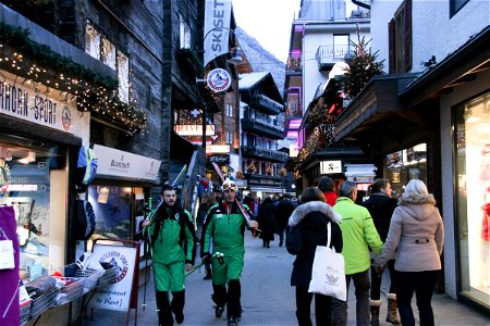 Skiers In Shopping District photo