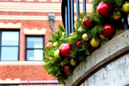 Christmas Decorations On Building Exterior photo