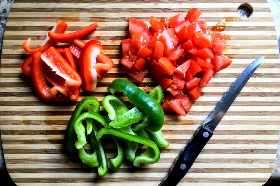 Bell Peppers on Cutting Board photo
