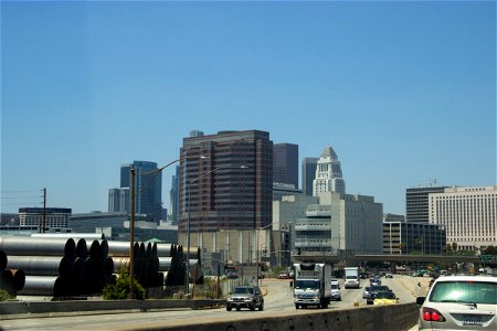Cars on Freeway by City photo
