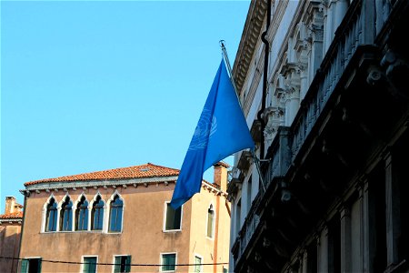 European Union Flag on Side of Building photo