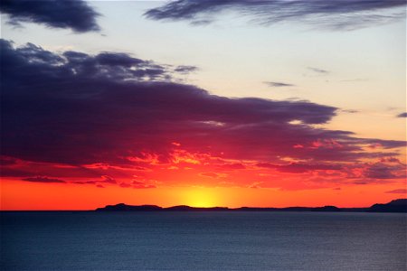 Red Sunset Over Ocean