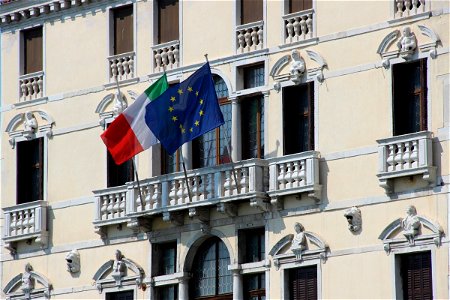 Flags of Italy & EU on Balcony photo