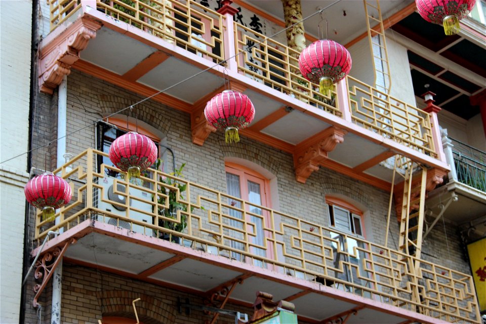 Chinese Lanterns Hanging By Apartments