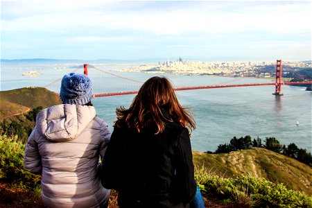 2 Women Gazing at Golden Gate Bridge